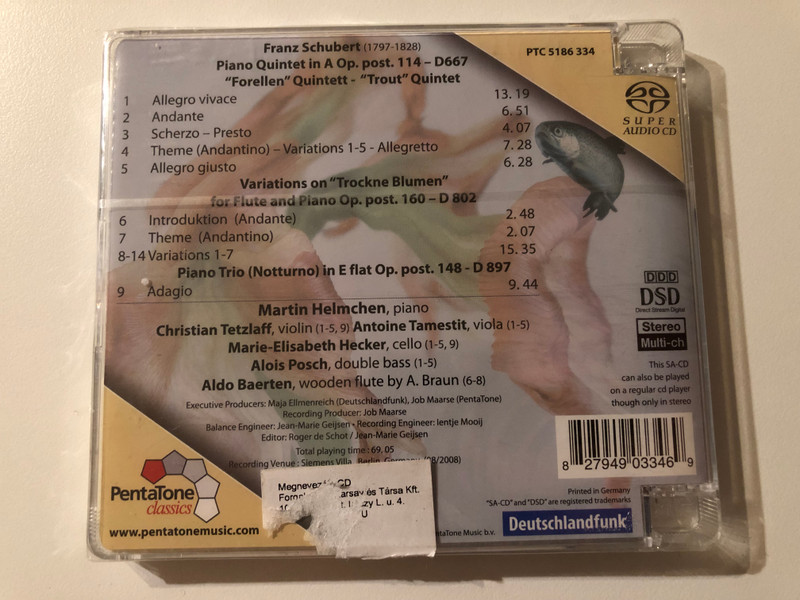 Franz Schubert - Forellen Quintet - ''The Trout''; Variations on ''Trockne Blumen''; ''Notturno'' / Martin Helmchen, Christian Tetzlaff, Antoine Tamestit, Marie-Elisabeth Hecker, Alois Posch / PentaTone classics Hybrid Disc 2008 Stereo / PTC 5186 334