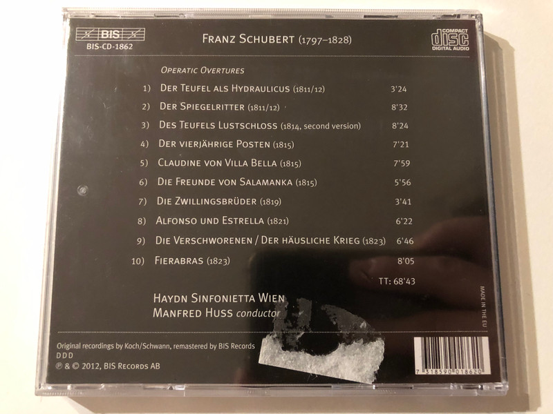 Schubert: Operatic Overtures - Haydn Sinofonietta Wien; Manfred Huss / BIS Audio CD 2012 / BIS-CD-1862