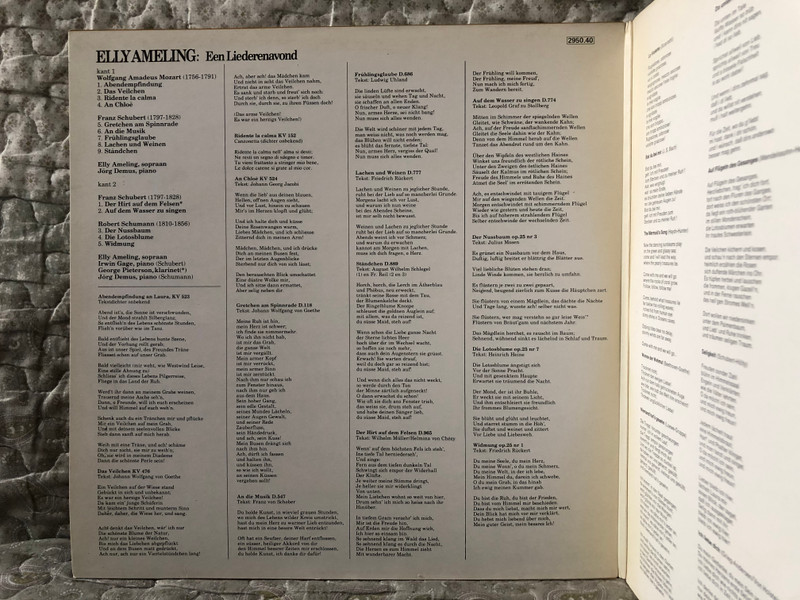Elly Ameling: Een Liederenavond - o. a. Mozart: Abendempfindung, Schubert - Der Hirt Auf Dem Felsen; An Die Musik; Auf Dem Wasser Zu Singen, Schumann - Der Nussbaum; Widmung / His Master's Voice 2x LP / 2950 40 