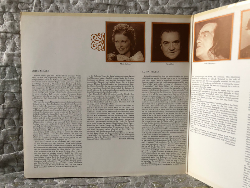 Giuseppe Verdi: Luise Miller - Maria Cebotari, Hans Hopf, Josef Herrmann, Helena Rott, Elfride Trötschel, Georg Hann, Kurt Böhme, Chor Und Orchester Der Staatsoper Dresden, Dirigent: Karl Elmendorff / BASF 2x LP / 22 21805-8