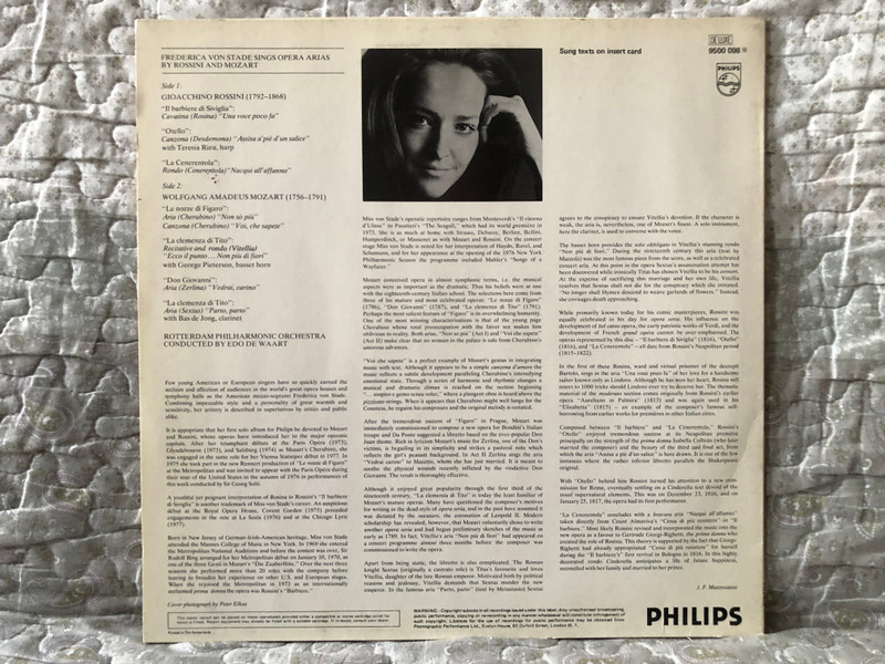 Frederica von Stade sings Mozart-Rossini opera arias - Rotterdam Philharmonic Orchestra, Edo De Waart / Philips LP / 9500 098