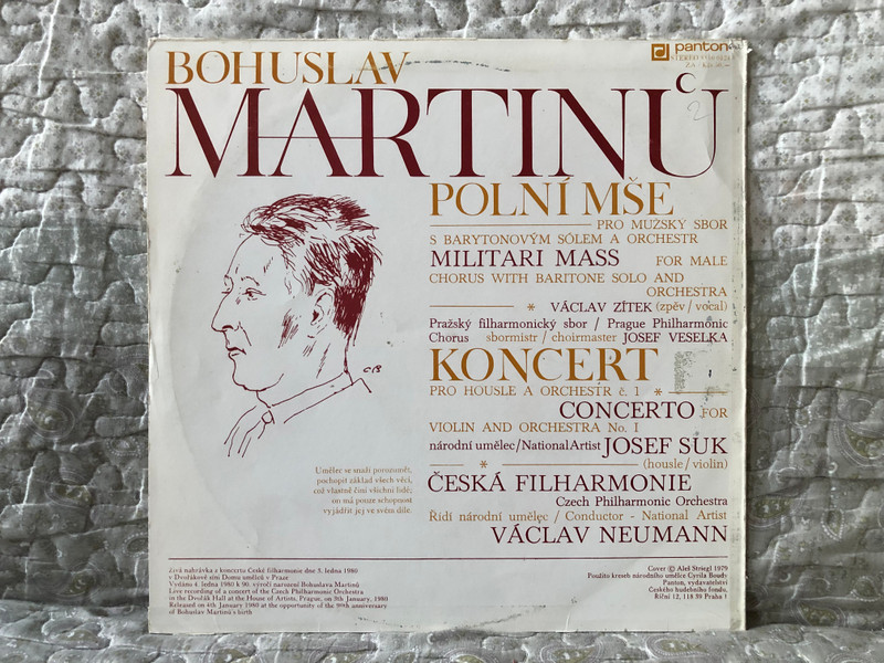 Bohuslav Martinů - Polní Mše = Military Mass; Koncert = Concerto (Live) / Václav Zítek (vocal), Pražský Filharmonický Sbor, Josef Veselka (choirmaster), Josef Suk (violin), Česká Filharmonie / Panton LP Stereo 1979 / 8110 0124