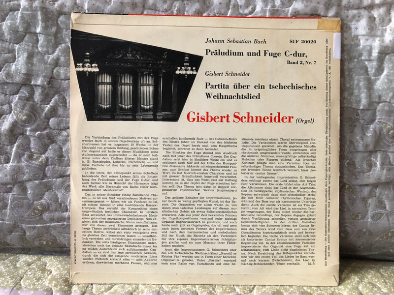 Gisbert Schneider spielt Organ - Bach: Praludium und Fuge C-dur Nr. 7, Schneider: Partita uber ein tschechisches Weihnachtslied / Supraphon LP / SUF20020