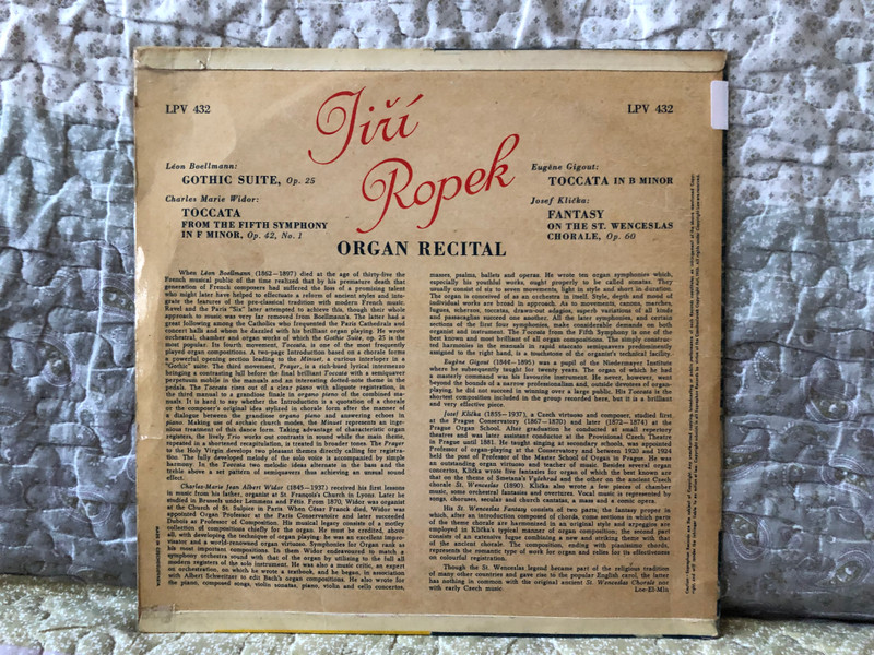 Jiri Ropek: Órgão - Boëllmann, Widor, Gigout, Klička / Rozenblit LP / LPV 432