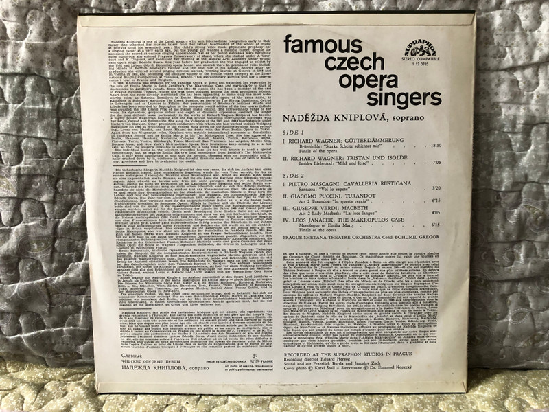 Naděžda Kniplová – Famous Czech Opera Singers / Supraphon LP Stereo / 1 12 0785