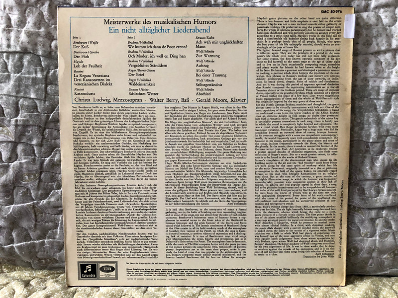 Ein Nicht Alltäglicher Liederabend - Christa Ludwig (mezzosopran), Walter Berry (bass), Gerald Moore (klavier) / Meisterwerke Des Musikalischen Humors / Columbia LP / SMC 80 976