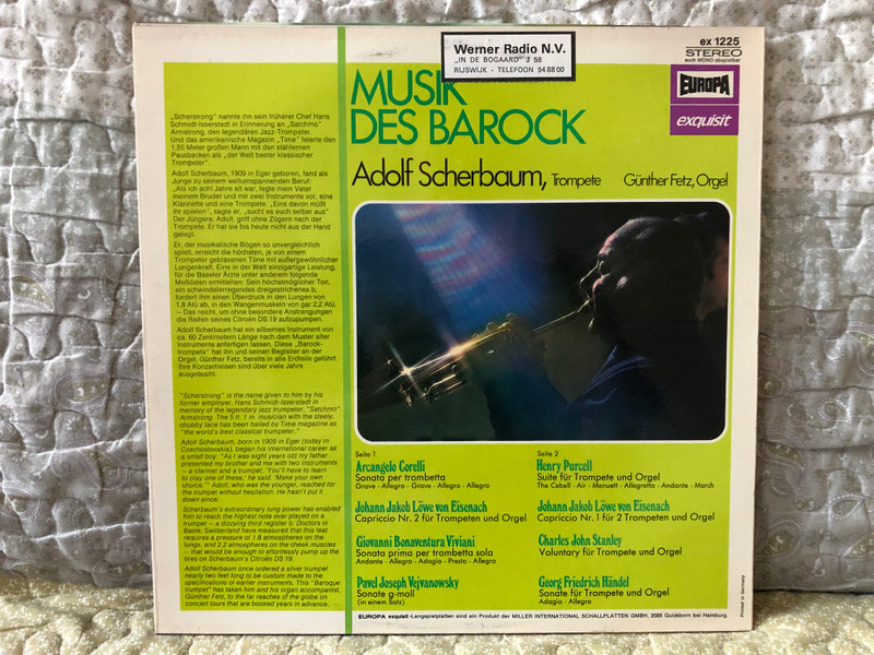 Adolf Scherbaum (trompete), Günther Fetz (orgel) – Musik Des Barock / Europa Exquisit LP Stereo / ex 1225