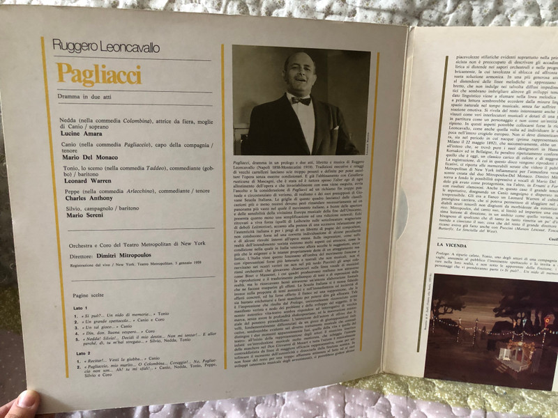 Ruggero Leoncavallo: Pagliacci (Pagine Scelte) - Mario Del Monaco, Orchestra E Coro Del Teatro Metropolitan Di New York, Dimitri Mitropoulos / Registrazione dal vivo / Longanesi Periodici LP / GML - 11
