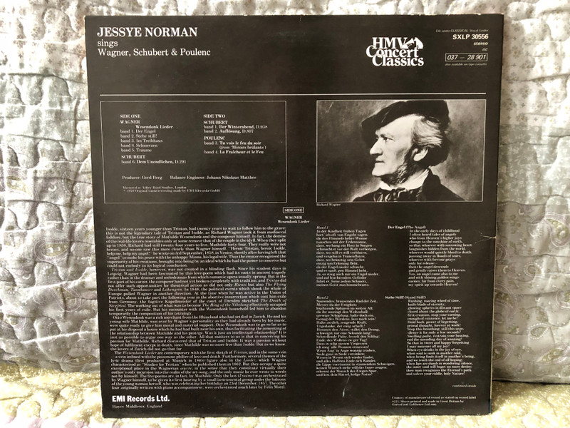 Jessye Norman - Wagner: Wesendonk Lieder, Songs By Schubert & Poulenc - with Irwin Gage / HMV Concert Classics / His Master's Voice LP Stereo / SXLP 30556