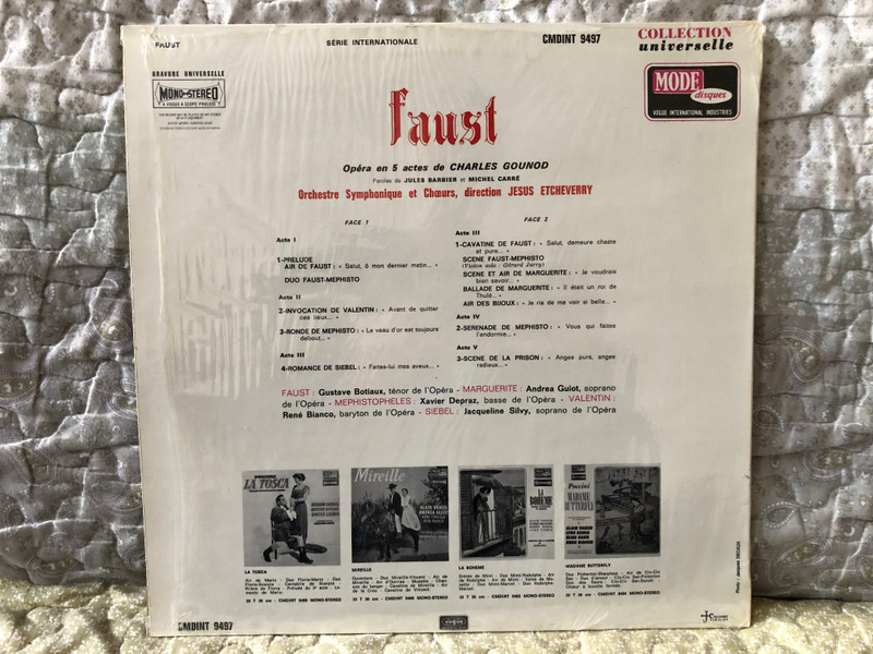 Faust: Gounod - Gustave Botiaux, Andréa Guiot, Xavier Depraz, René Bianco, Jacqueline Silvy, Orchestre Sous La Direction De Jésus Etcheverry / Mode Disques LP Mono, Stereo / CMDINT 9497
