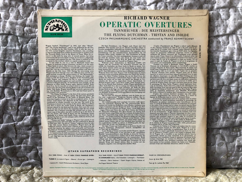 Richard Wagner: Operatic Overtures - Tannhäuser; Die Meistersinger; The Flying Dutchman; Tristan And Isolde / Czech Philharmonic Orchestra, Conductor: Franz Konwitschny / Supraphon LP / SUA 10134