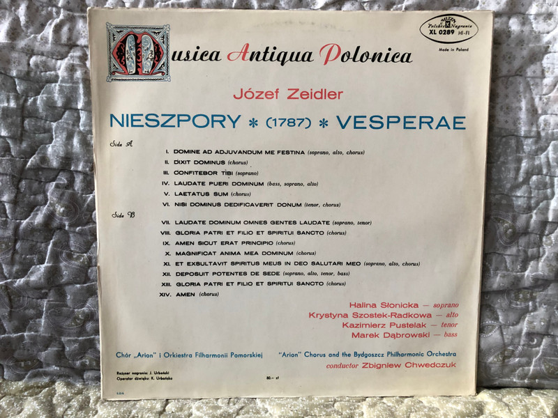 Józef Zeidler - Nieszpory = Vesperae / Soloists Chorus And Bydgoszcz Philharmonic Orchestra, Cond. Zbigniew Chwedczuk / Musica Antiqua Polonica / Polskie Nagrania Muza LP / XL 0289