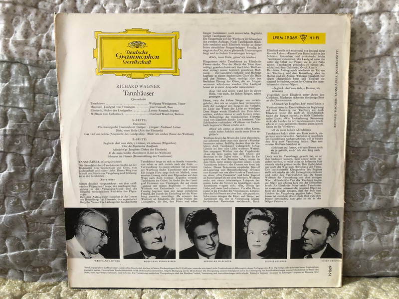 Richard Wagner: Tannhäuser (Querschnitt) - Leonie Rysanek, Wolfgang Windgassen, Eberhard Waechter, Josef Greindl, Dirigent: Ferdinand Leitner / Deutsche Grammophon LP / LPEM 19 069