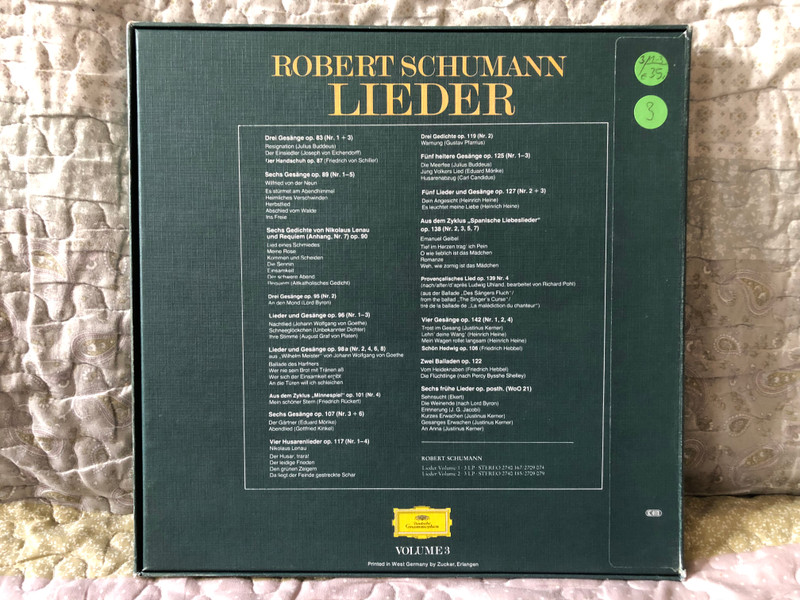 Robert Schumann: Lieder on poems by Byron, Goethe, Lenau, Von Der Neun - Dietrich Fischer-Dieskau, Christoph Eschenbach / Volume 3 / Deutsche Grammophon 3x LP, Box Set, Stereo / 2740 200
