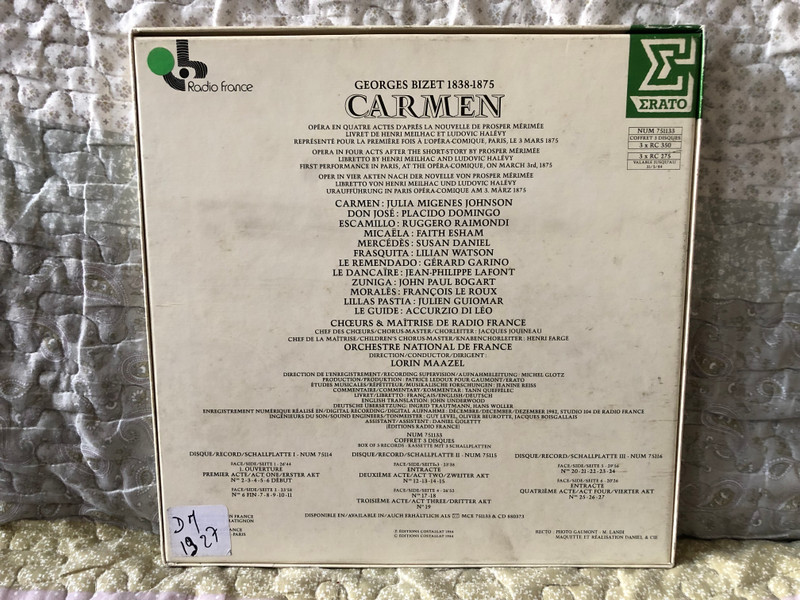 Georges Bizet: Carmen - Julia Migenes Johnson, Placido Domingo, Ruggero Raimondi, Faith Esham, Lorin Maazel, Orchestre National De France, Chœur Et Maîtrise De Radio France, Lorin Maazel / Erato 3x LP, Box Set 1984 / NUM 751133