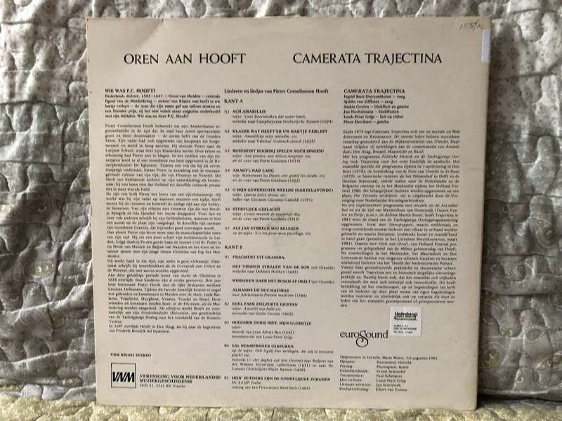 Camerata Trajectina – Oren Aan Hooft / liederen en liedjes van Pieter Corneliszoon Hooft / VNM LP Stereo / R 81002