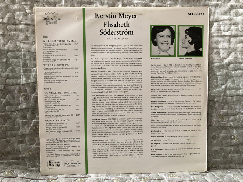 Kerstin Meyer, Elisabeth Söderström, Jan Eyron (piano) - Stenhammar, Rangström, de Frumerie, Nystroem / Swedish Society Discofil LP Stereo / SLT 3317