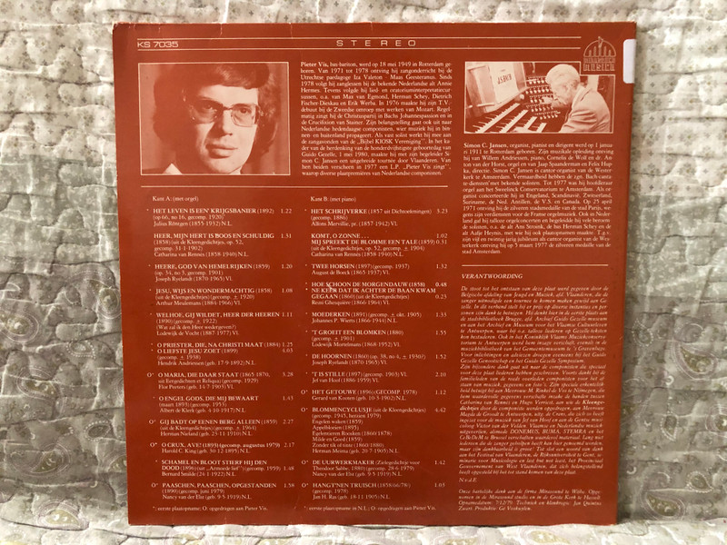 Guido Gezelle In Het Lied - Werken van Vlaamse en Nederlandse Componisten - Pieter Vis (bas-bariton), Simon C. Jansen (orgel-en pianobegeleiding) / Mirasound Musica LP Stereo 1979 / KS 7035