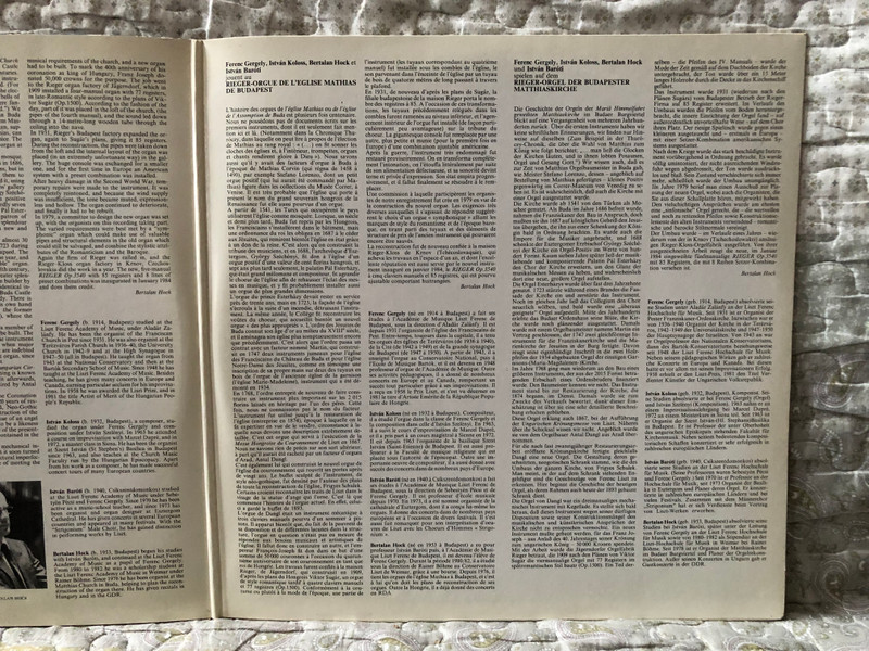 The Rieger Organ of the Matthias Chruch = A Mátyás Templom Orgonája - Ferenc Gergely, István Baróti, Bertalan Hock, István Koloss / Hungaroton 2x LP 1987 / SLPD 12765-66