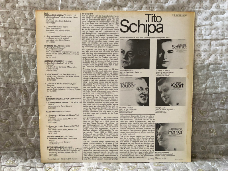 Tito Schipa - Aria's en duetten van: Scarlatti, Bellini, Donizetti, Gluck, Massenet en Mascagni / Dacapo LP / 5 C 047-00 916 M