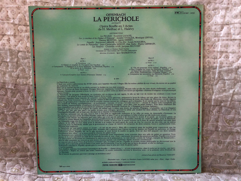 Offenbach: La Perichole - Suzanne Lafaye, Raymond Amade, Jean Christophe Benoit, Louis Noguera, Igor Markevitch / Pathé LP 1979 / 2C057 - 10352