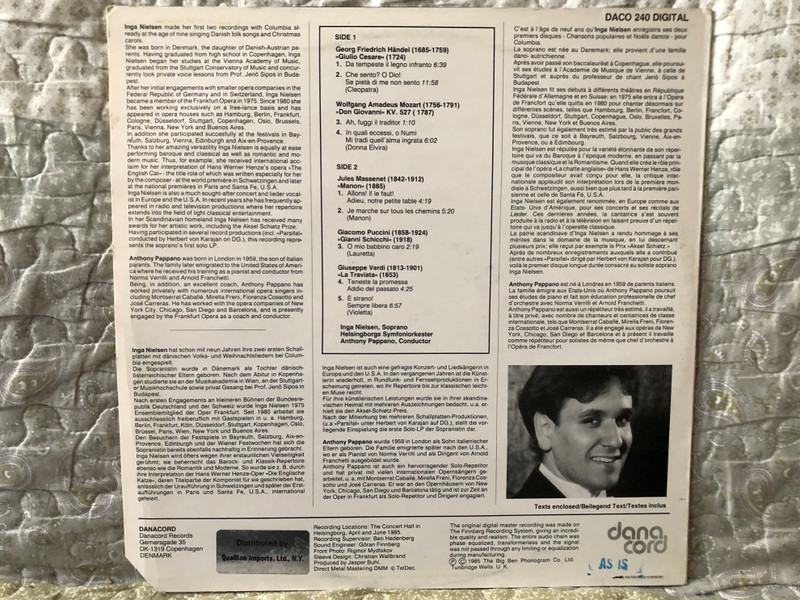 A Portrait Of Inga Nielsen - Handel, Mozart, Massenet, Verdi, Puccini / Danacord LP 1985 / DACO 240