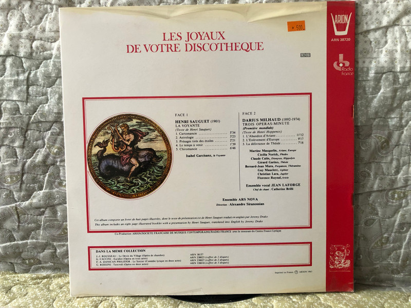 Henri Saligliet: La Voyante - Isabel Garcisanz (soprano), Darilis Milhalid: Trois Opera-minute (premiere mondiale) / Ensemble ARS Nova, Ensmeble Vocal Jean Laforge, Direction: Alexandre Siranossian / Arion LP 1983 / ARN 38720 