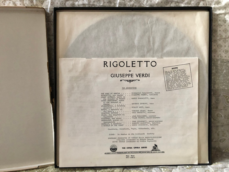 Giuseppe Verdi: Rigoletto - Giuseppe Taddei, Ferruccio Tagliavini, Lina Pagliughi, Giulio Neri, Symphony Orchestra Of Torino Della Radio-Televisione Italiana Cond. By Angelo Questa / Everest 3x LP, Box Set, Stereo / S-407/3