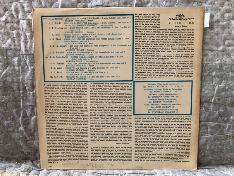 Piękne Głosy Piękne Arie = Beautiful voices beautiful arias / Polskie Nagrania Muza LP / XL 0300