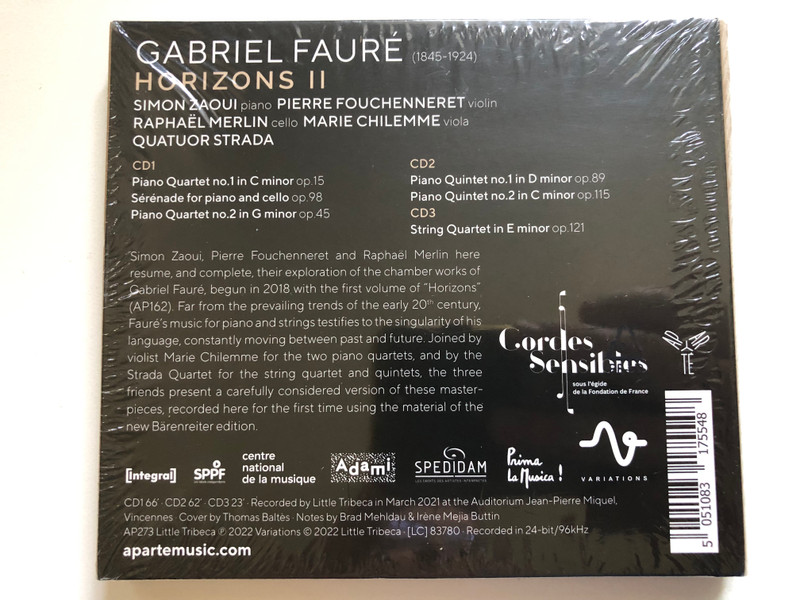 Gabriel Fauré: Horizons II - Simon Zaoui, Pierre Fouchenneret, Raphaël Merlin, Marie Chilemme, Quatuor Strada / Aparté 3x Audio CD 2022 / AP273
