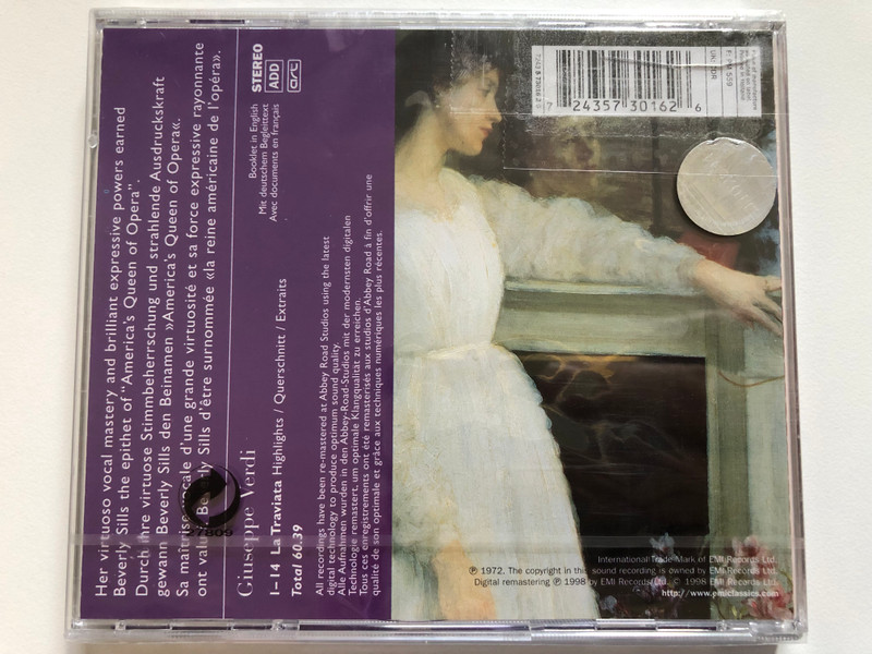 Verdi: La Traviata (highlights) - Sills, Gedda, Panerai, Royal Philharmonic Orchestra, Aldo Ceccato / Red Line / EMI Classics Audio CD 1998 Stereo / 724357301626