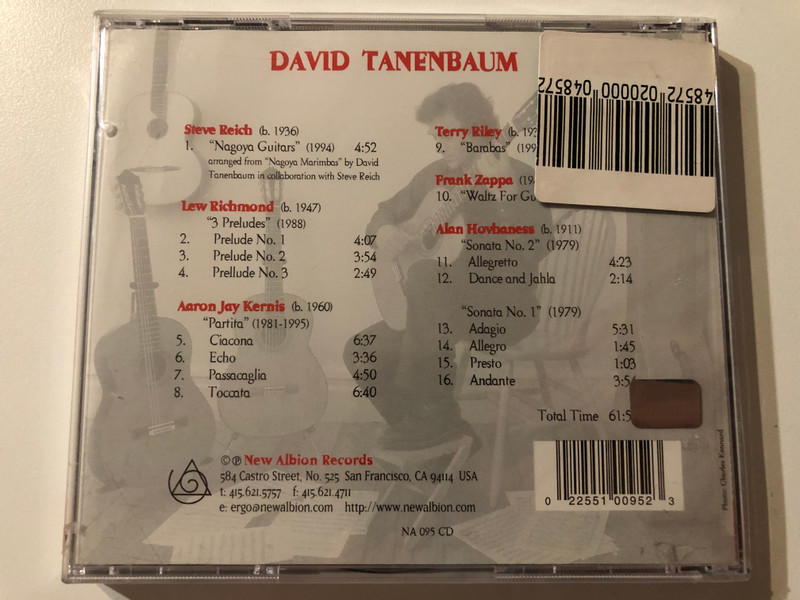 David Tanenbaum - Hovhaness, Kernis, Reich, Richmond, Riley, Zappa / New Albion Audio CD / NA 095 CD