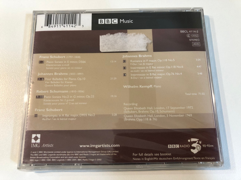 Wilhelm Kempff Brahms • Schumann • Schubert (BBC Legends Audio CD) (684911411423)