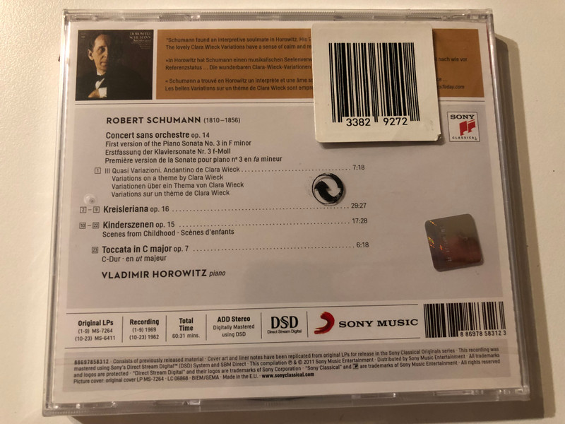 Horowitz - Schumann: Kreisleriana and Variations on a Theme by Clara Wieck, Kinderszenen, Toccata in C / Columbia Audio CD 2011 Stereo / 88697858312