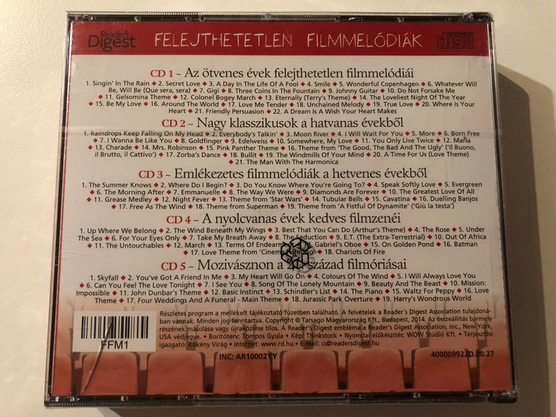 Felejthetetlen Filmmelodiak / Reader's Digest 5x Audio CD 2014 / FFM1