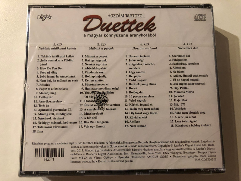 Hozzam Tartozol - Duettek - a magyar konnyuzene aranykorabol / Reader's Digest 4x Audio CD 2013 / RM-CD13043-F