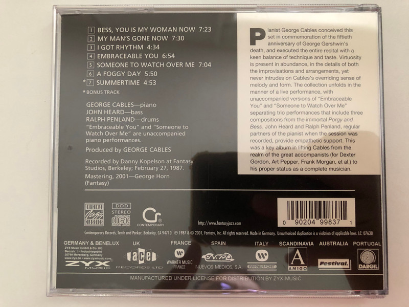 By George: George Cables Plays The Music Of George Gershwin / Original Jazz Classics Audio CD 2001 / OJCCD-1056-2
