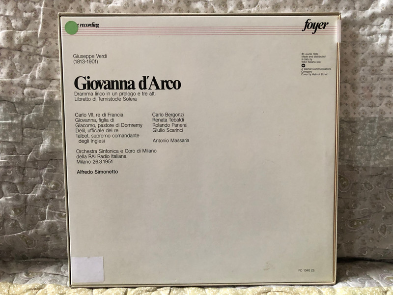 Giovanna D'Arco - Renata Tebaldi, Carlo Bergonzi, Rolando Panerai, RAI Radio Italiana Milano 1951, Alfredo Simonetto / Foyer Live Recording 3x LP, Box Set / FO 1040 (3)