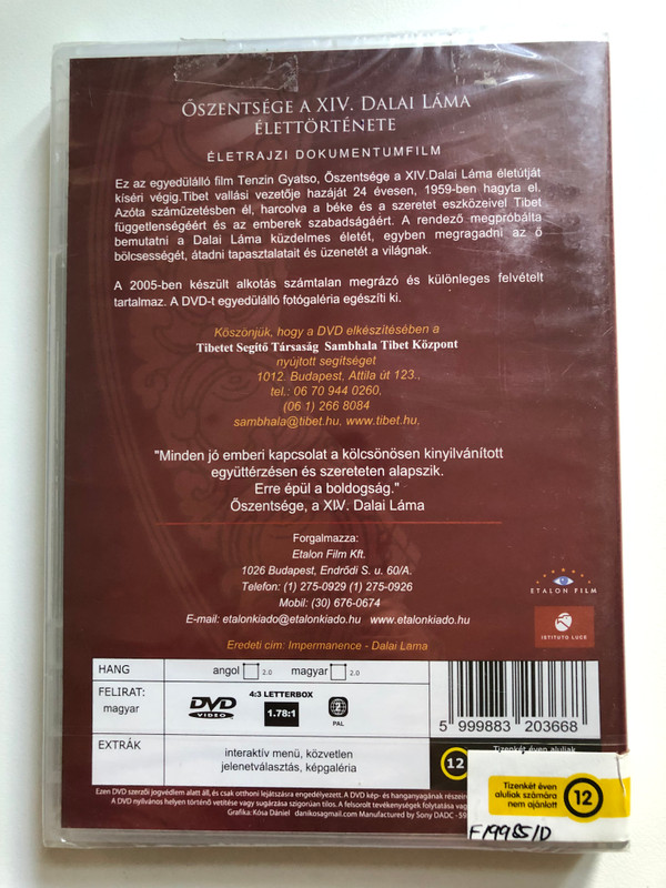 Impermanence - Dalai Lama / Directed by Goutam Ghose / MULANDÓSÁG - ŐSZENTSÉGE A XIV. DALAI LÁMA ÉLETTÖRTÉNETE / DVD 2004 / Etalon Film (5999883203668)