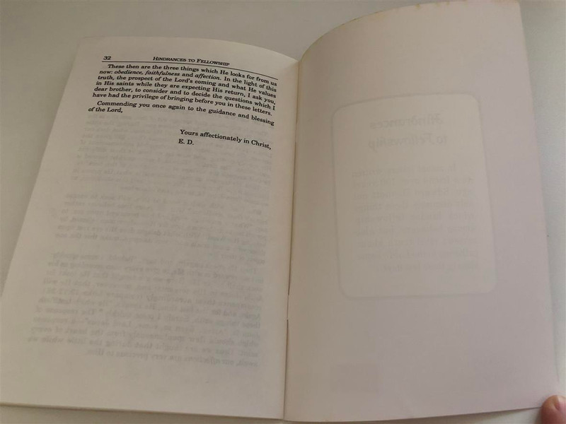 Hindrances to Fellowship / Letters to a Friend / Edward Bennet / Publisher: Believers Bookself, Inc / Distributor: Chapter Two, Scripture Truth Publishers, Words of Truth (185307019)