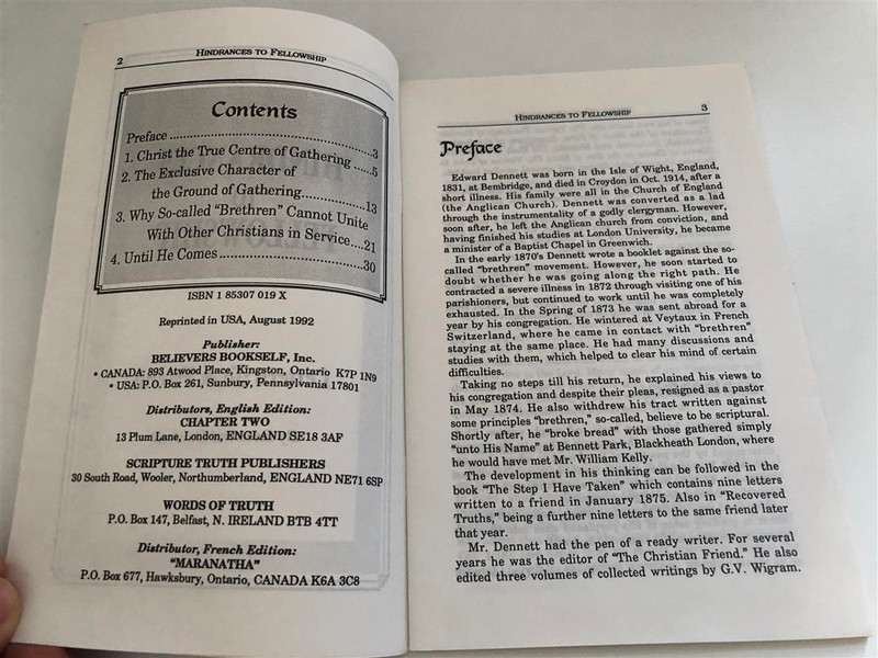 Hindrances to Fellowship / Letters to a Friend / Edward Bennet / Publisher: Believers Bookself, Inc / Distributor: Chapter Two, Scripture Truth Publishers, Words of Truth (185307019)