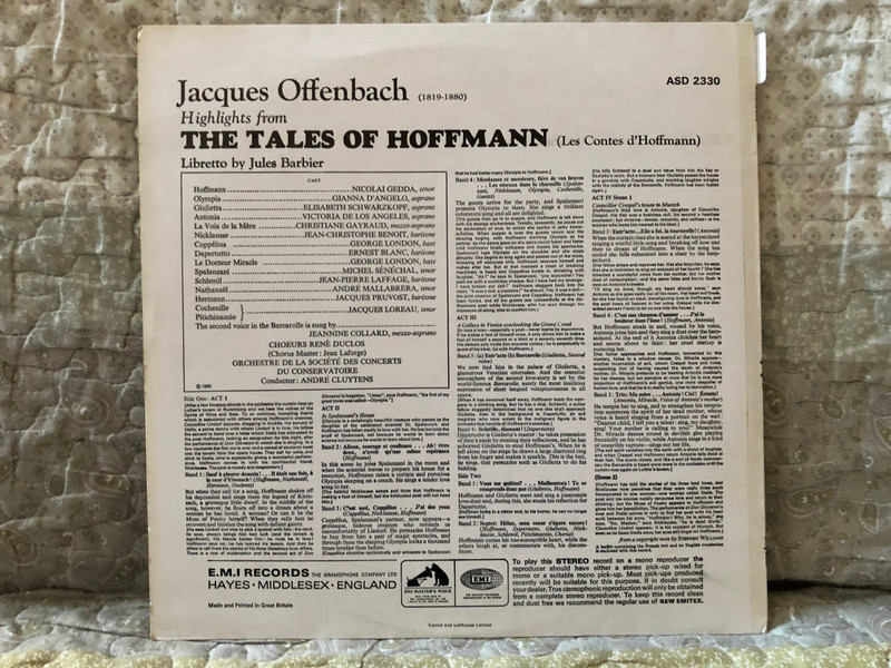 Offenbach: The Tales Of Hoffman (Highlights) - Gedda, D'Angelo, Schwarzkopf, De Los Angeles, London, Blanc, Benoit, Cluytens / His Master's Voice LP Stereo 1965 / ASD 2330