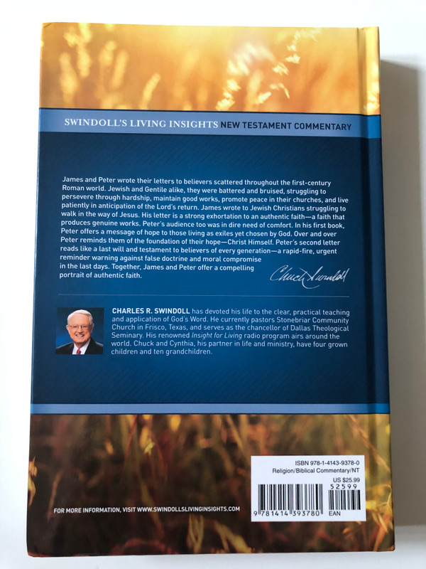 Insights on James, 1 & 2 Peter  Swindoll's Living Insights New Testament Commentary  By Charles R. Swindoll  Hardcover (9781414393780)