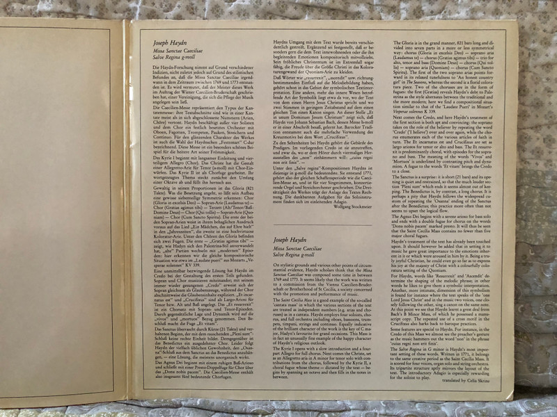 Joseph Haydn: Missa Sanctae Caeciliae - Salve Regina G-Moll / Preciosa AULOS 2x LP 1983 / PRE 68 502/3 AUL