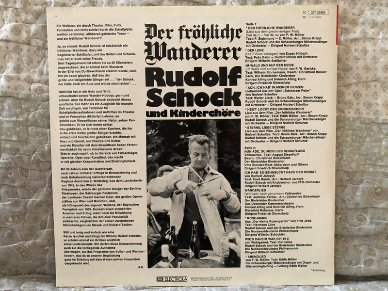 Rudolf Schock Und Kinderchöre – Der Fröhliche Wanderer / Ach, Ich Hab' In Meinem Herzen; Heut' Lockt Der Sonnenschein; Sterne, Liebe Sterne; Der Lenz; Rose-Marie; Abendlied; Wie's Daheim War; und Andere Lieder / His Master's Voice LP / 1C 027-29355