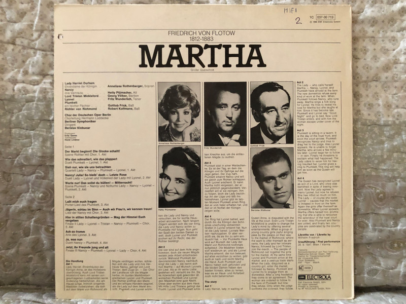 Flotow: Martha (Großer Querschnitt) - Anneliese Rothenberger, Fritz Wunderlich, Hetty Plümacher, Gottlob Frick, Chor der Deutschen Oper Berlin, Berliner Symphoniker, Berislav Klobučar / Das Meisterwerk / His Master's Voice LP / 1C 037-30 713