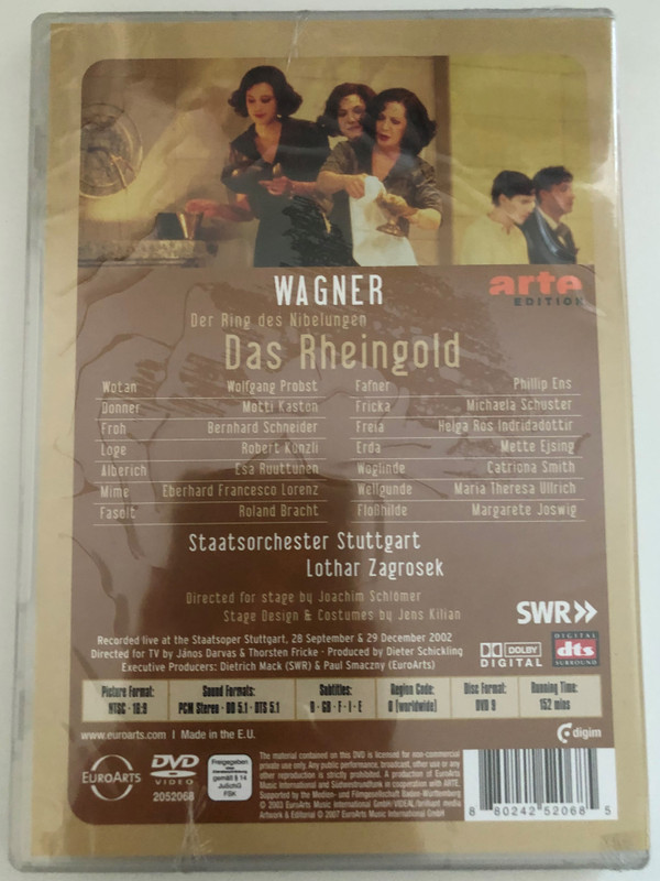 Staatsoper Stuttgart - Wagner  Conductor Zagrosek, Lothar  Stuttgart State Opera Orchestra  Producer Schickling, Dieter  Stage Director Schlomer, Joachim  Recorded live at the Staatsoper Stuttgart, 28 & 29 September 2002  DVD (880242520685)