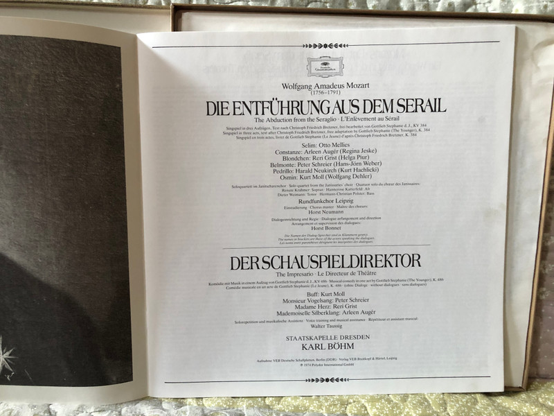 Mozart, Böhm - Die Entführung Aus Dem Serail = The abduction from the Seraglio - Arleen Augér, Reri Grist, Peter Schreier, Harald Neukirch, Kurt Moll, Staatskapelle Dresden / Deutsche Grammophon 3x LP, Box Set Stereo 1974 / 2563 284 - 286