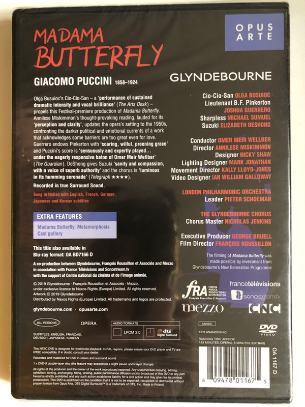Puccini Madama Butterfly  Glyndebourne  Actors Olga Busioc, Joshua Guerrero  Director Annilese Miskimmon  DVD Video (809478011675)