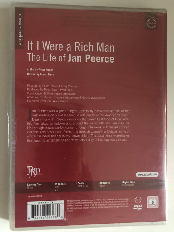 If I Were a Rich Man The Life of Jan Peerce  Hosted by Isaac Stern  Directed by Peter Rosen & Larry Peerce  Produced by Peter Rosen Prod. Inc  DVD (880242583284)